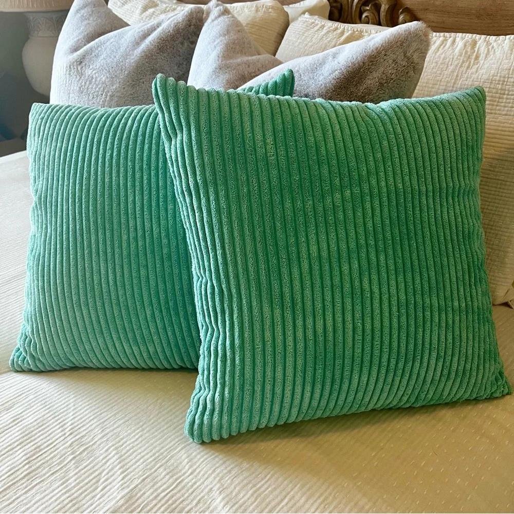 Teal Corduroy 16” Square Throw Pillows
